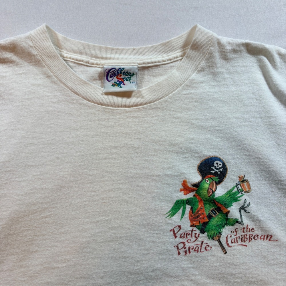 Caribbean Soul Vacation Pirate Graphic T-Shirt Mens Large White Vintage 90s USA